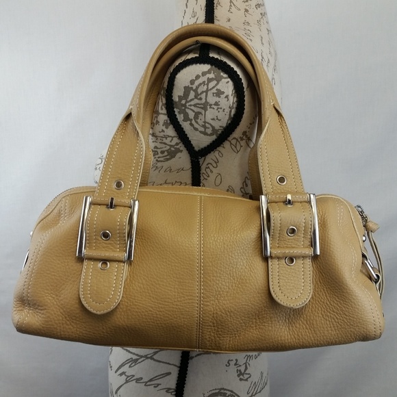 Alfani Handbags - Alfani Tan Pebble Leather Shoulder Bag Hobo
